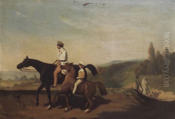 Reiter In Landschaft Oil Painting by Alfred De Dreux