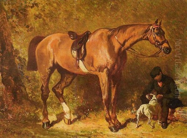 Cheval Selle, Ecuyer Et Chien Oil Painting by Alfred De Dreux