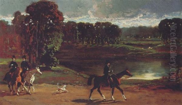 Reiter Mit Hunden Oil Painting by Alfred De Dreux