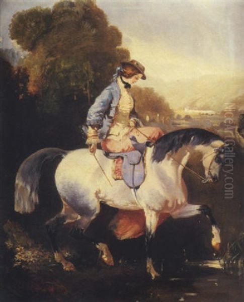 Amazone De Fantaisie A La Selle Bleue Oil Painting by Alfred De Dreux