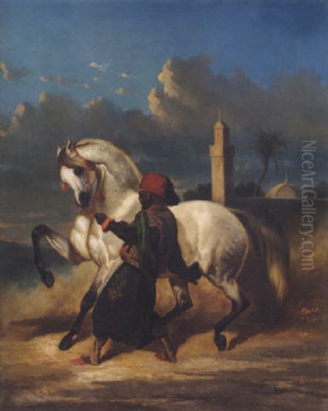 Nubier Mit Pferd Oil Painting by Alfred De Dreux