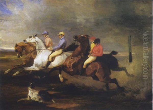 Le Depart De La Course Oil Painting by Alfred De Dreux