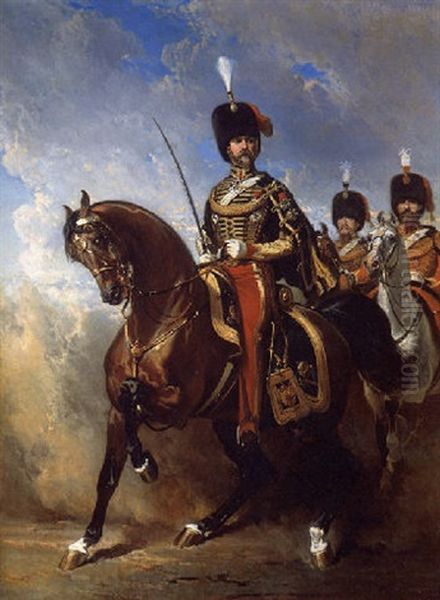 A Portrait Of General Fleury On Horseback Oil Painting by Alfred De Dreux