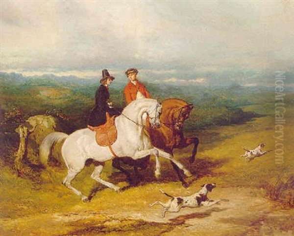 Riders In A Landscape Oil Painting by Alfred De Dreux