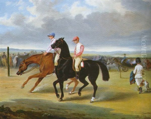 Au Manege, Avant La Course Oil Painting by Alfred De Dreux