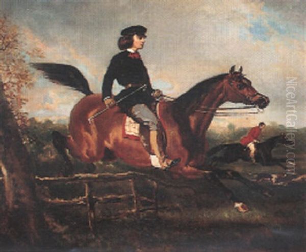 Le Saut De La Barriere Oil Painting by Alfred De Dreux