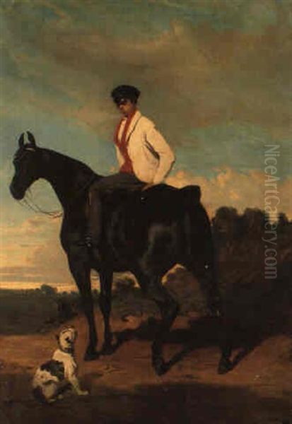 Cavalier A L'arret Et Chien Oil Painting by Alfred De Dreux