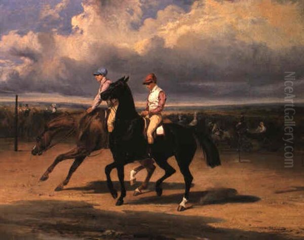 Two Jockeys Before The Start Oil Painting by Alfred De Dreux