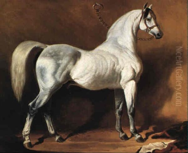 The Stabled White Stallion Oil Painting by Alfred De Dreux