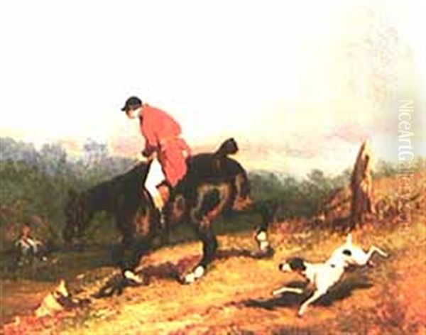 Habit Rouge Descendant Un Vallon Avec Un Chien Oil Painting by Alfred De Dreux