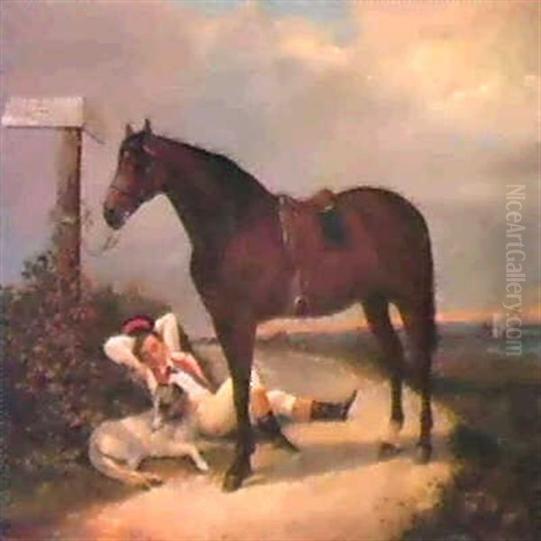 Kurze Rast. Oil Painting by Alfred De Dreux