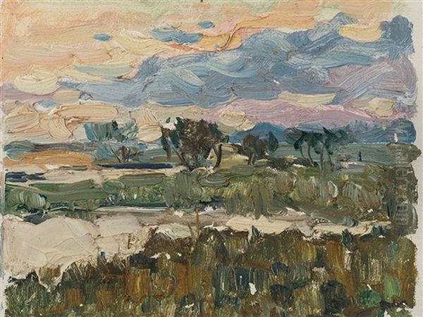 Landscape At Sunset Oil Painting by Aleksandr Davidovitch Drevin