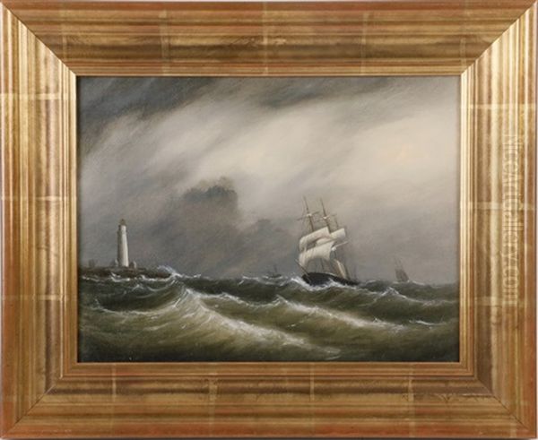 Boston Light, Bark Leaning In, South East Gale Oil Painting by Clement Drew