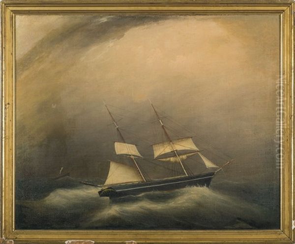 Two Brigs In A Gale Oil Painting by Clement Drew