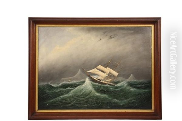 Ships Caught In Storm Near Icebergs by Clement Drew