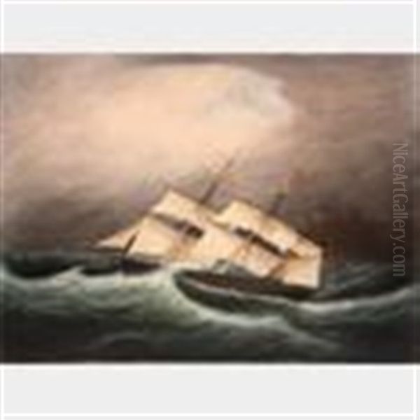 Sailing Ship In A Gale Oil Painting by Clement Drew