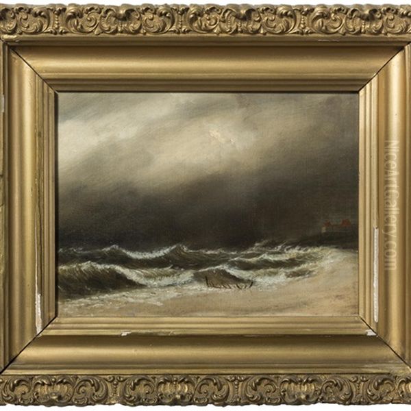 Nantasket Beach In A Northeast Gale, The Atlantic House In The Distance Oil Painting by Clement Drew