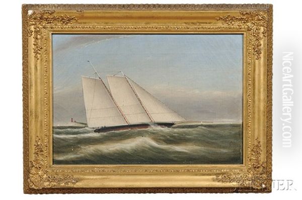 Yachting Scene Off The Coast Oil Painting by Clement Drew