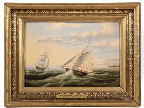 Schooner Approaching A Barque Off The Cape Ann Lights Oil Painting by Clement Drew