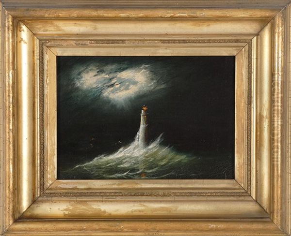 Night Storm Off Minot's Light Oil Painting by Clement Drew