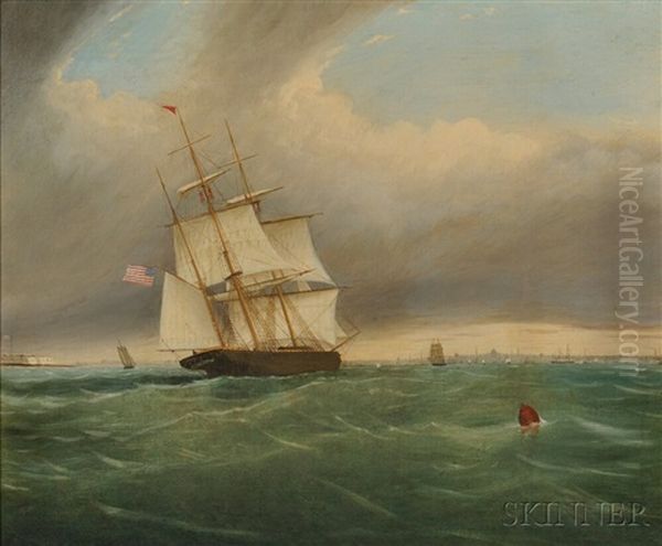 Ship Olga Heading Into Boston Harbor Oil Painting by Clement Drew