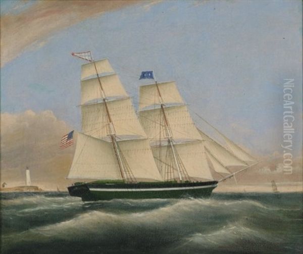 Brig Antares Off Boston Light Oil Painting by Clement Drew