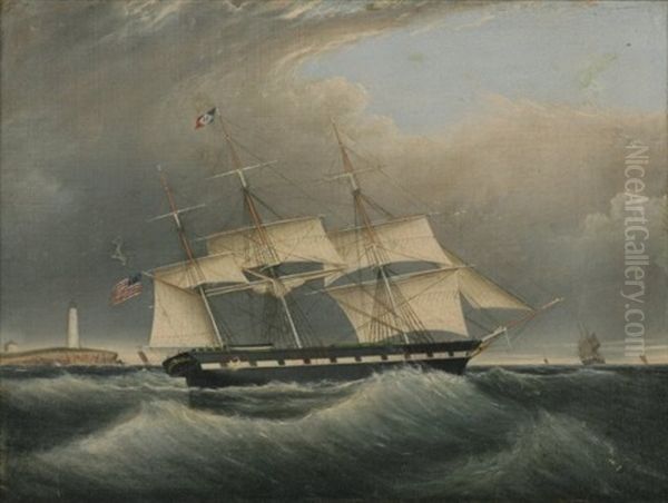 Ship Isabella Of Boston Off Boston Light Oil Painting by Clement Drew