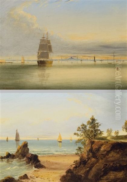 Boston Harbor Sunset (+ Massachusetts Coast; Pair) Oil Painting by Clement Drew