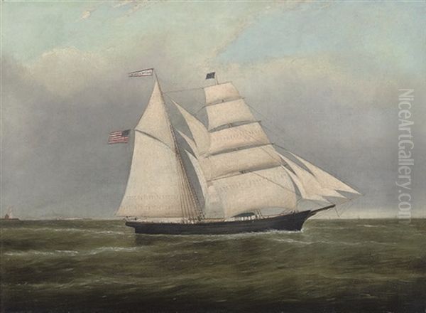 The American Brigantine M Louisa Miller Off The Coast Of Maine Oil Painting by Clement Drew