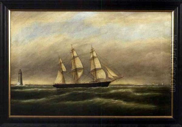 Ship Passing Minot's Ledge Light, Boston Harbor Oil Painting by Clement Drew