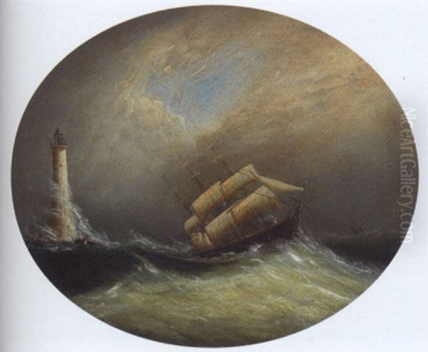 Eddystone Light Oil Painting by Clement Drew