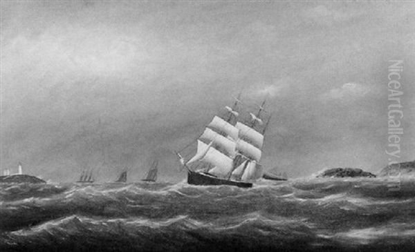 Entrance To Gloucester Harbor - Gale Coming On Oil Painting by Clement Drew