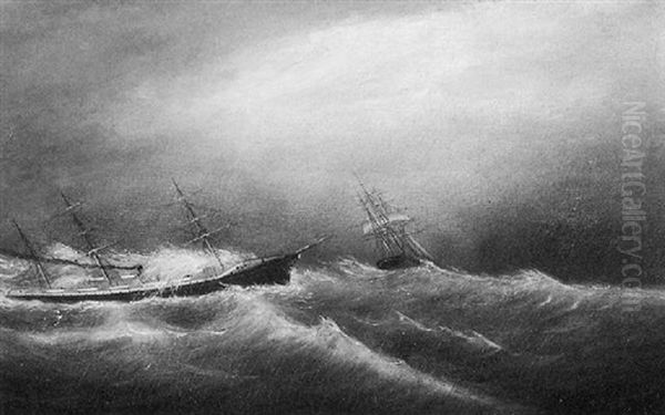 Vessels In Stormy Seas Oil Painting by Clement Drew