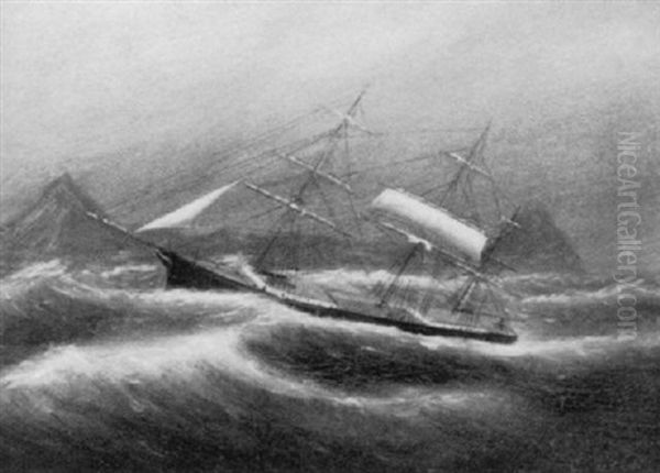 Ship Laying-to Off Cape Horn Oil Painting by Clement Drew