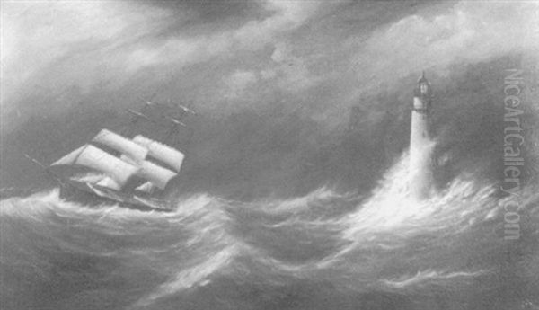 A Three-masted Ship Off Minot's Light Oil Painting by Clement Drew