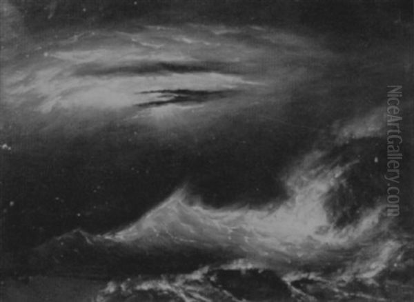 View Of Persian Head By Moonlight During A Storm Oil Painting by Clement Drew