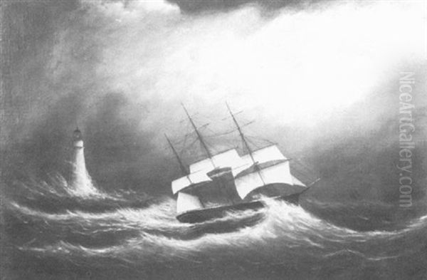 Full-rigged Ship Off Minot's Light Oil Painting by Clement Drew