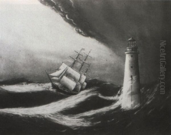 Clipper Ship Off Minot's Light Oil Painting by Clement Drew