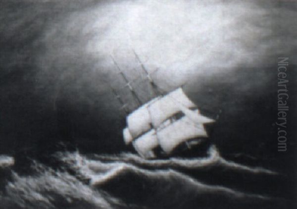 Ship In Moonlight Oil Painting by Clement Drew