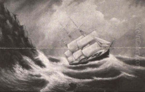 Ship In A Storm Oil Painting by Clement Drew