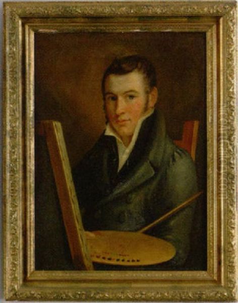 Self Portrait Of The Artist Sitting At An Easel With A Canvas And His Palette Oil Painting by Francis Martin Drexel