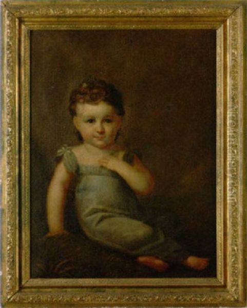 Portrait Of Mary Johanna Drexel As A Child Sitting Atop A Feathery Pillow Oil Painting by Francis Martin Drexel