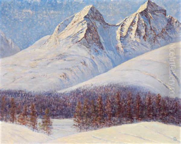 Winter Im Engadin Oil Painting by Johann-Georg Dreydorff