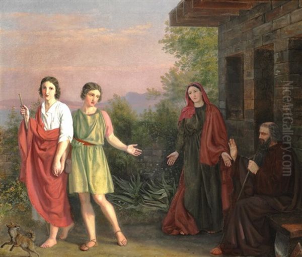 Young Tobias Saying Farewell To His Blind Father Oil Painting by Dankvart-Christian-Magnus Dreyer