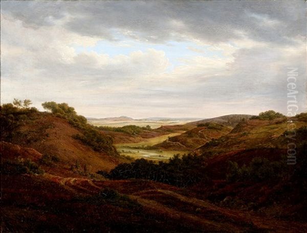 Moor Landscape With Heather Hills Oil Painting by Dankvart-Christian-Magnus Dreyer