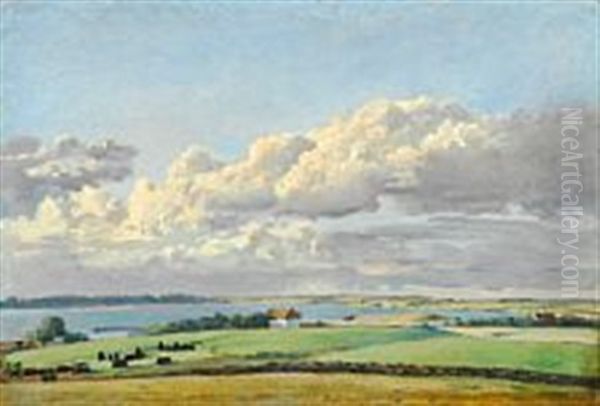 Landscape North Of Assens With A View Towards Emtekaer Nor And Wedelsborg Peninsula Oil Painting by Dankvart-Christian-Magnus Dreyer