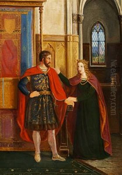 Dronning Dagmar Og Valdemar Sejr- Queen Dagmar And Valdemar Sejr. Oil Painting by Dankvart-Christian-Magnus Dreyer