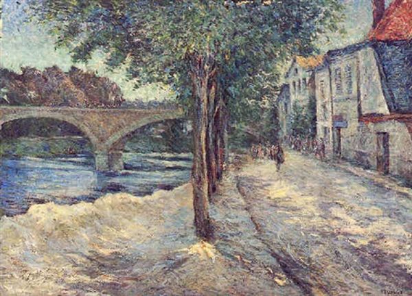 Le Pont De Pierre A Lagny Oil Painting by Henri Dreyfus-Lemaitre