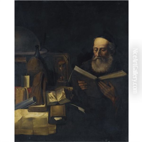 A Scholar In His Study Reading Oil Painting by Willem van Drielenburch