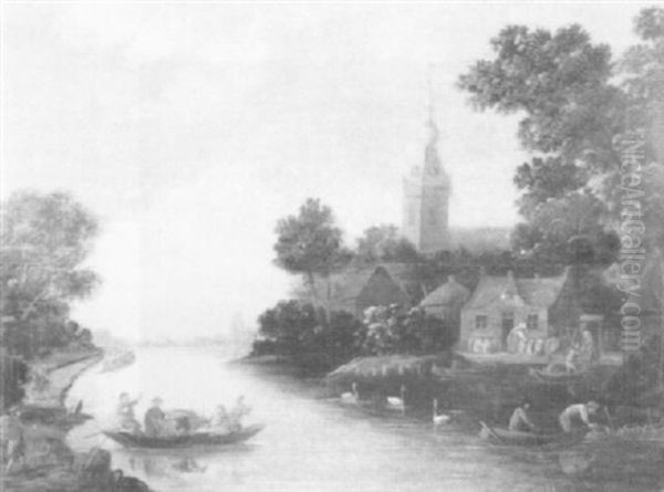 A River Landscape With Cattle                               Ferry Before A Village by Willem van Drielenburch